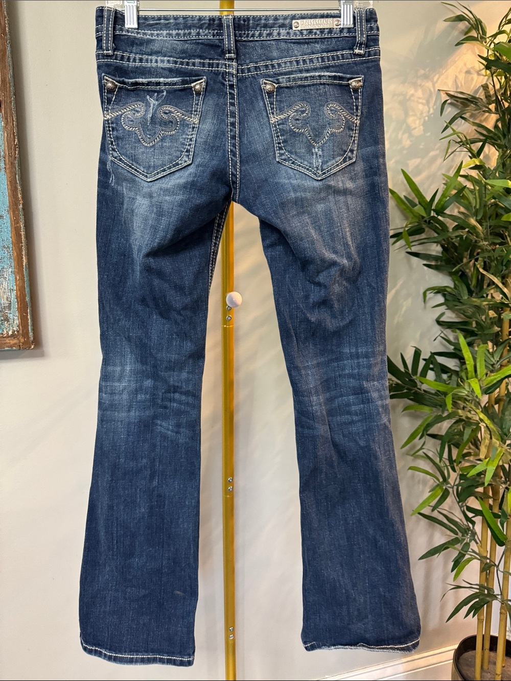 Rerock for express Y2K  low rise bootcut  Jeans with Embroidered Back Pockets 4 - Picture 3 of 14